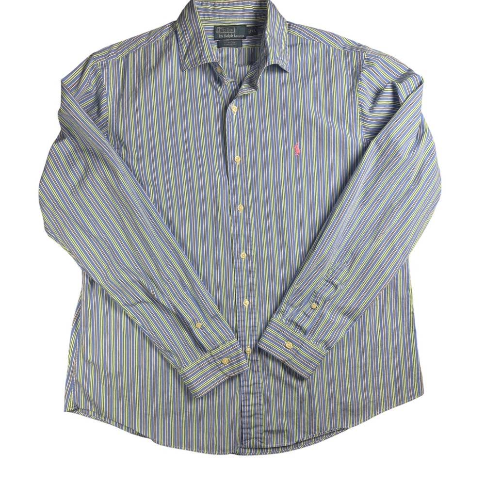 Polo by Ralph Lauren Men's XL Stanton Custom Fit Striped Long‎ Sleeve Shirt Blue